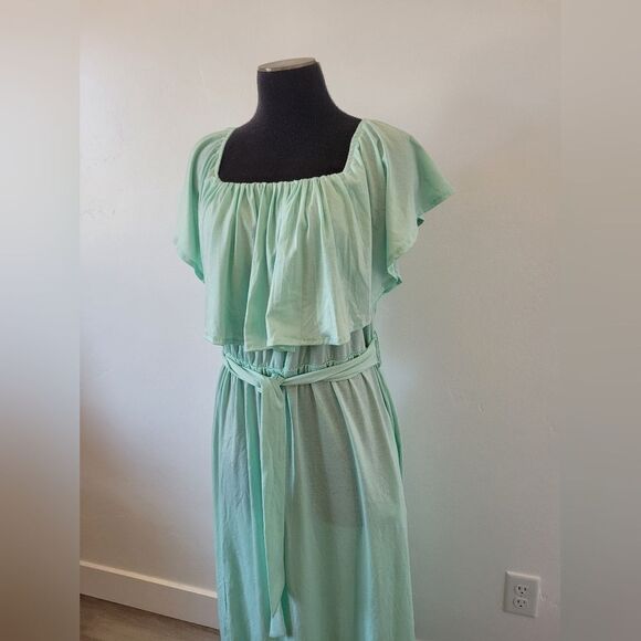 Pinup Fashion Teal Mint Green Maxi Dress Flattering Slimming Plus Size 18 W - Picture 3 of 12